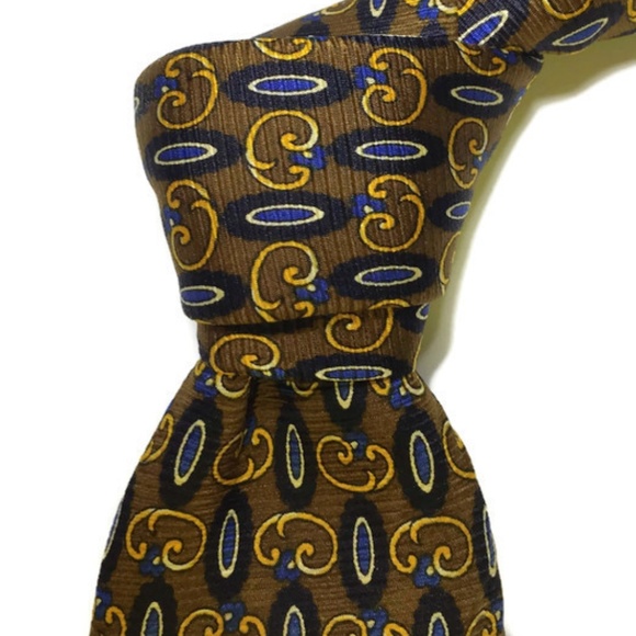 Cervino Alta Moda made in Italy Gold Blue Geometric 100% SILK men's Tie - Picture 2 of 5